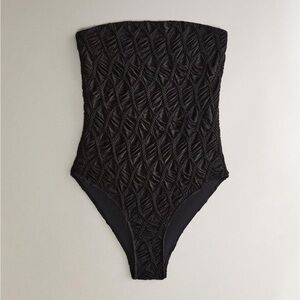 Zara Black Textured One Piece Swimsuit
